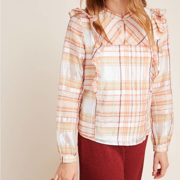 Anthropologie Dolly Plaid Ruffle Blouse NWT XS - Picture 2 of 7
